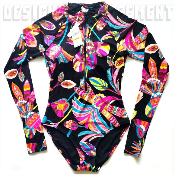 TRINA TURK long sleeve Luminary S rashguard Front Zip Paddle 1-pc Swimsuit NWT - Picture 2 of 8